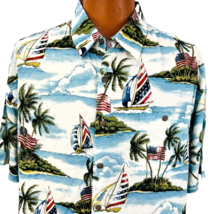 Boca Classics Hawaiian Aloha XXL Shirt Patriotic Flags SailBoat Palm Trees - £39.27 GBP