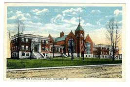 High School &amp; Carnegie Library  Postcard Somerset Kentucky 1910&#39;s - £14.14 GBP