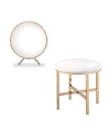 Midriaks 16&quot;x16&quot; Mirror &amp; Stool, Faux Leather , White &amp; Gold Finish - $176.00