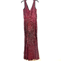 Carmen Marc Valvo Infusion Women 6 Red Sequin V Neck Side Slit Long Gown NWTBZ57 - £176.98 GBP