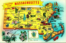 Greetings From Massachusetts Map View MA UNP Chrome Postcard E5 - £3.12 GBP