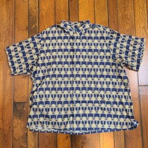 TORI RICHARD Hawaiian Shirt Mens 3XB 3XL Short Sleeve Blue Gold Palm Trees - £19.42 GBP