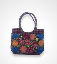 Embroidered Floral Madras Plaid Tote Bag Purse - £11.79 GBP