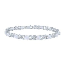 6x4mm Oval Simulated Opal &quot;XO&quot; Link Tennis Bracelet in 14K White Gold Over 7&quot; - £111.46 GBP