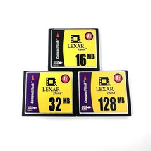 Lot Of 3 Lexar Media Compact Flash Memory Cards 16 32 128 MB 4X 8X - $555.09 MXN