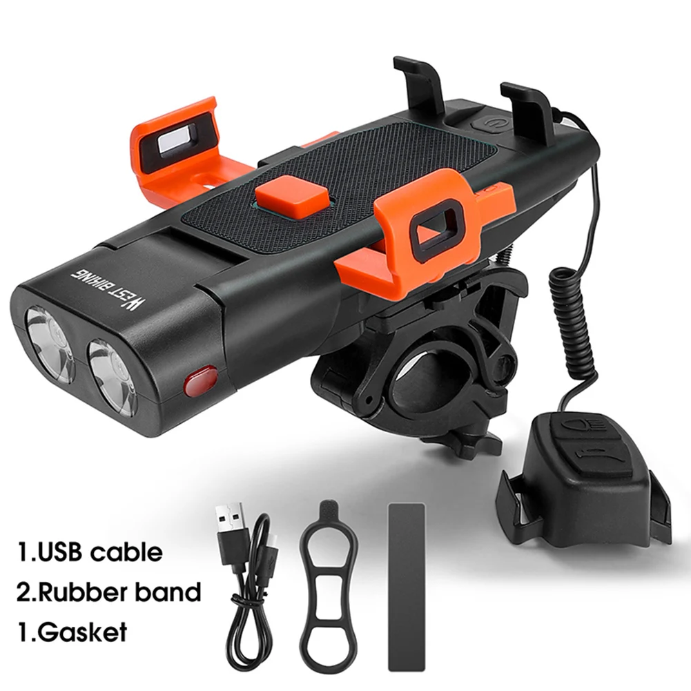 WEST BI 5 in 1 Bicycle Headlight Combo with Horn Power Bank Phone Holder Mountai - £36.92 GBP