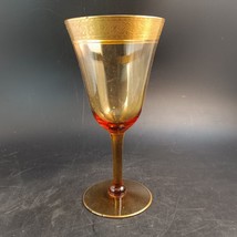 Antique Victorian Rich Amber Gold Rimmed Stemware Cordial Glass - £13.92 GBP