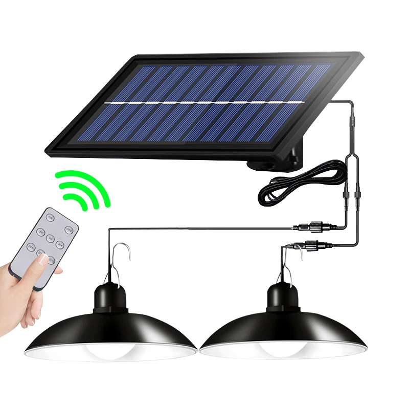 Powerful Double Head Solar Pendant Light Outdoor Indoor Solar Lamp With Remote C - £204.36 GBP