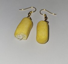 Twinkie Earrings Gold Tone Wire Cupcake Charm Cream Filled - $8.50