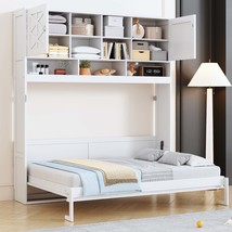 Queen Size White Wall Murphy Bed with Ample Storage, Diamond Stripes - $18,539.27 MXN
