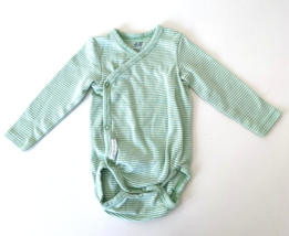 H&amp;M Baby Unisex Green Striped Wrap Long Sleeve Organic Bodysuit  2-4 Months - £3.52 GBP