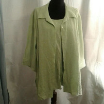 Maggie Barnes 0X twofer twinset shirt green Crinkle 14/16W - $25.00