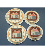 Vintage small wooden embroidery 4 hoop set with fabric wall art country ... - $21.73