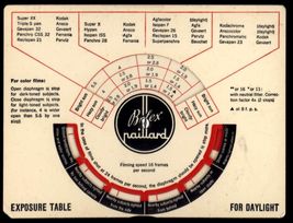 BOLEX PAILLARD * as found EXPOSURE TABLE for DAYLIGHT with Working Wheel - $6.50