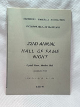 MD Oldtimers Baseball Association 22nd Annual Hall Of Fame Night 1978 Pr... - £23.49 GBP