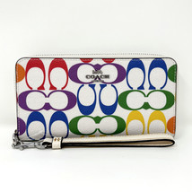 NWT Coach Long Zip Around Wallet In Rainbow Signature Canvas White Chalk Multi - £113.22 GBP