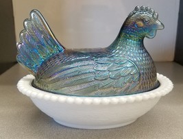 Indiana Glass Hen on Nest (The Heavenly HON) Blue Carnival Glass Hen - £12.33 GBP