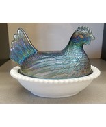 Indiana Glass Hen on Nest (The Heavenly HON) Blue Carnival Glass Hen - $15.43