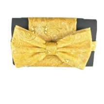 Steven Land Men Bow Tie and Hanky Set Gold Paisley Microsilk Hand Made - £19.70 GBP