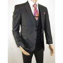 Men Suit BERLUSCONI Turkey 100% Italian Wool Super 180's 3pc Vested #Ber41 Black image 6