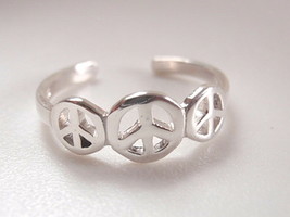 Peace Symbol Toe Ring 925 Sterling Silver Adjustable - £5.40 GBP