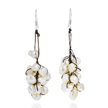 Beautiful and Elegant White Pearl Cluster on Cotton Thread Dangle Earrings - £7.84 GBP