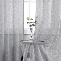 Central Park Gray Sheer Curtain White Geo Cross Embroidery Panels Linen, Gray - £35.96 GBP