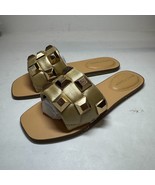 Marc Fisher Womens 6 M Gold Bamer Checker Slip On Flat Sandals NIB XK9 - $57.80 CAD