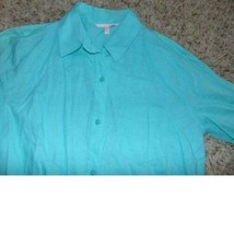 Womens Romper Victoria&#39;s Secret Blue Short Sleeve Button Up Linen Blend-size 10 - £25.32 GBP