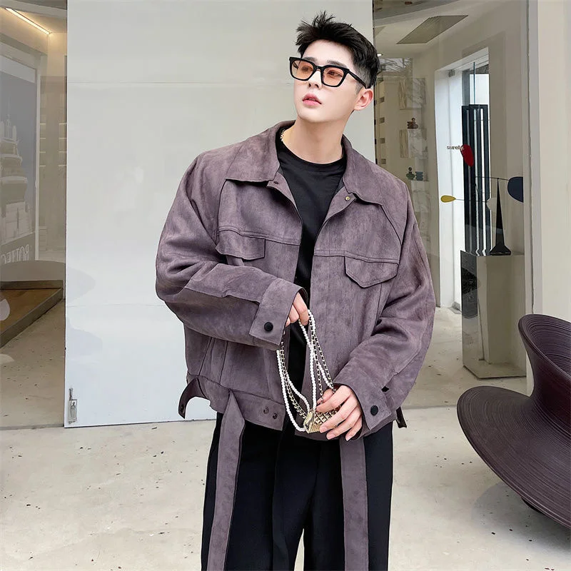 IEFB Korean Design Short Style Coat For Men Hem Ribbon Design  Black Grey Oversi - £159.11 GBP