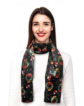 Christmas Scarf, Wreath Theme Lightweight, Silk-Feeling 13&quot;X 60&quot;, Made In Korea - £7.98 GBP