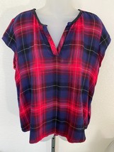 Anthropologie CLOTH &amp; STONE Women&#39;s L Brick Red Blue Plaid Sleeveless Blouse - £19.77 GBP