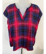 Anthropologie CLOTH &amp; STONE Women&#39;s L Brick Red Blue Plaid Sleeveless Bl... - $33.83 CAD