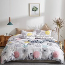 Colorful Dots Comforter Set Queen Size Pink Yellow Gray Blue Circles Print Rever - £58.52 GBP