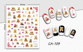 Nail art 3D stickers decal white pink bears roses love bear CA109 - £2.54 GBP