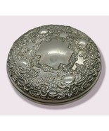 VINTAGE Round Hand Mirror Pocket Purse Embossed Silverplate Repousse Flo... - $14.84