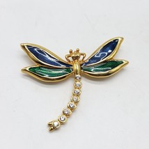 Blue Green Enamel Shiny Dragonfly Crystal Rhinestone Lovely Pin Brooch - $17.81