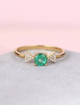 2.20Ct Lab Created Green Emerald &amp; Diamond Engagement Ring 14K Yellow Gold FN - £80.11 GBP