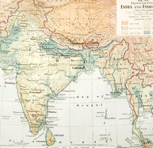 1916 Map India Indo China Tibet Plateau Physical Political Boundaries DWSS9 - $552.13 MXN