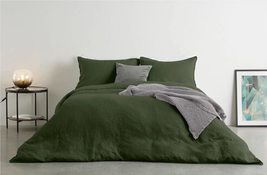 Moss Green Duvet Cover 100% Cotton Stonewashed Duvet Quilt Doona 0Set Reversible - £54.03 GBP+