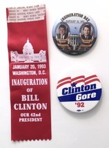 Bill Clinton Al Gore Campaign Pin &amp; Inauguration Day Pin &amp; Ribbon 1992 1... - £11.09 GBP
