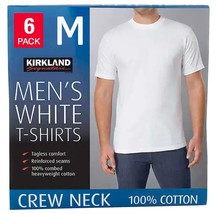 Kirkland Signature Men&#39;s 6-pack White 100% Cotton Crew Neck T-Shirt M Medium - £26.63 GBP