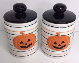 2 Halloween Pumpkin Candy Treats Cookie Jar w/ Lid Lang Design New - £22.45 GBP