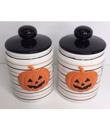 2 Halloween Pumpkin Candy Treats Cookie Jar w/ Lid Lang Design New - £22.13 GBP