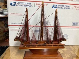 Mid Century String Art Sailboat Ship Wooden Free Standing 13x12 Inch Han... - $19.02