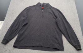IZOD Sweater Men&#39;s L Gray Knit Long Raglan Sleeve Mock Neck Quater Zip P... - $21.79