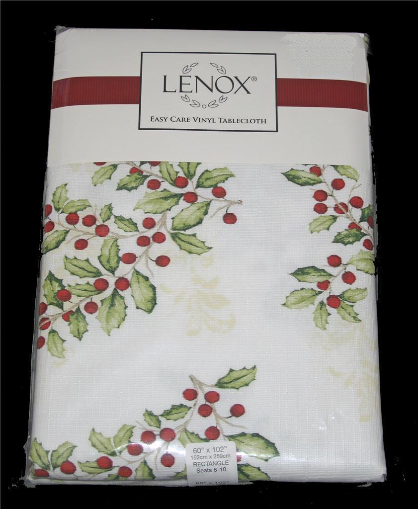 LENOX Berries Holly Christmas Vinyl Flannel Back 60 x 102 Textured Table... - $26.99