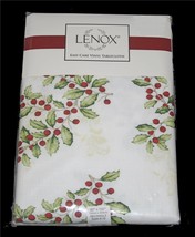 LENOX Berries Holly Christmas Vinyl Flannel Back 60 x 102 Textured Tablecloth - £21.57 GBP