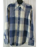 Wrangler Mens Plaid Pearl Snap Shirt Lrg 100% Cotton Blue Western Plaid  - $258.38 MXN