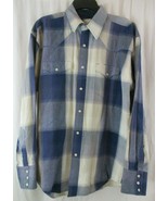 Wrangler Mens Plaid Pearl Snap Shirt Lrg 100% Cotton Blue Western Plaid  - £10.89 GBP